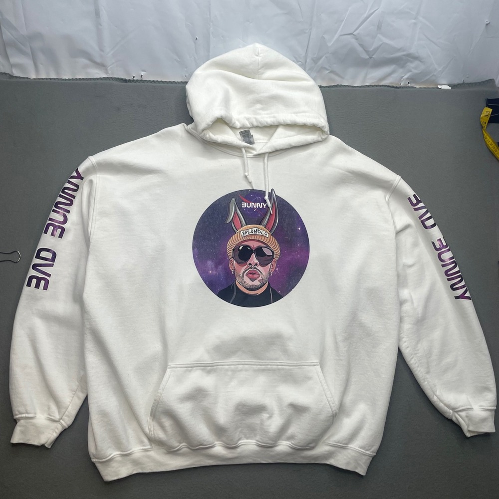 Bad Bunny Men Hoodie Cotton Polyester White 4XL YHLQMDLG Streetwear Music Merch